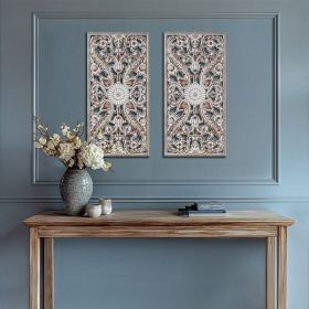 2 PCS Botanical Panel Distressed Carved Wood Wall Decor Set 2 PCS Botanical Panel Distressed Carved Wood Wall Decor Set